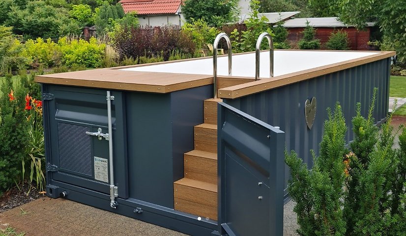 Piscina contenedor de 6,2 m x 2,5 m con bomba de calor, paquete Premium